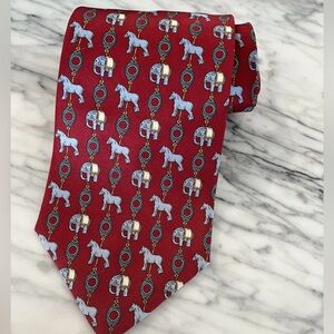 Faberge Mens Silk Tie Elephants Horses Palm Trees Burgundy Blue New